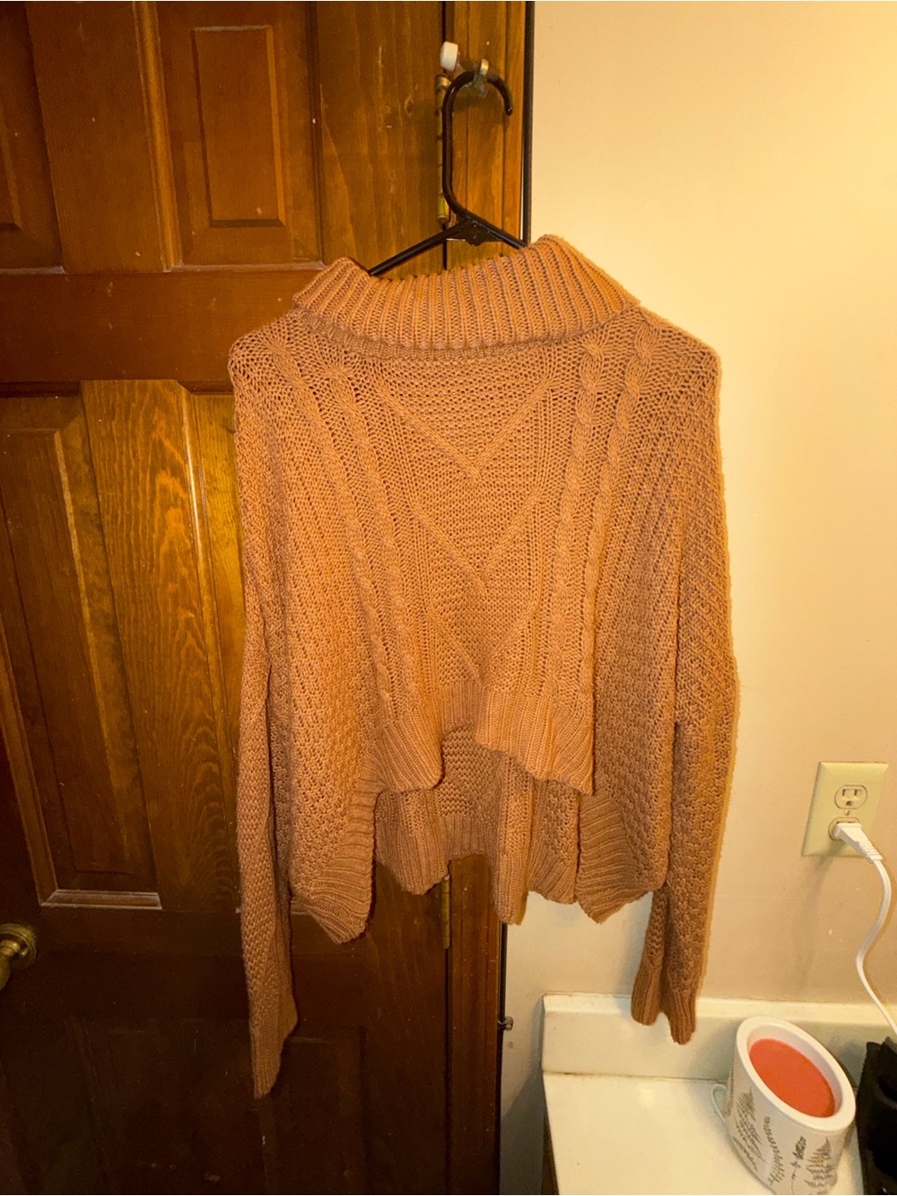 SHEIN Cropped Cable Turtleneck Sweater in Rust